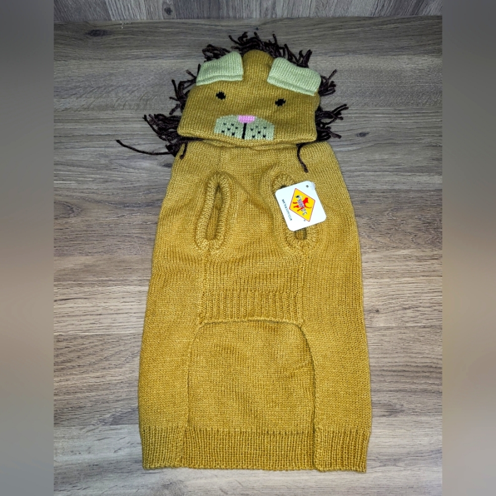 Mustard Lion Knit Dog Sweater Hoodie by